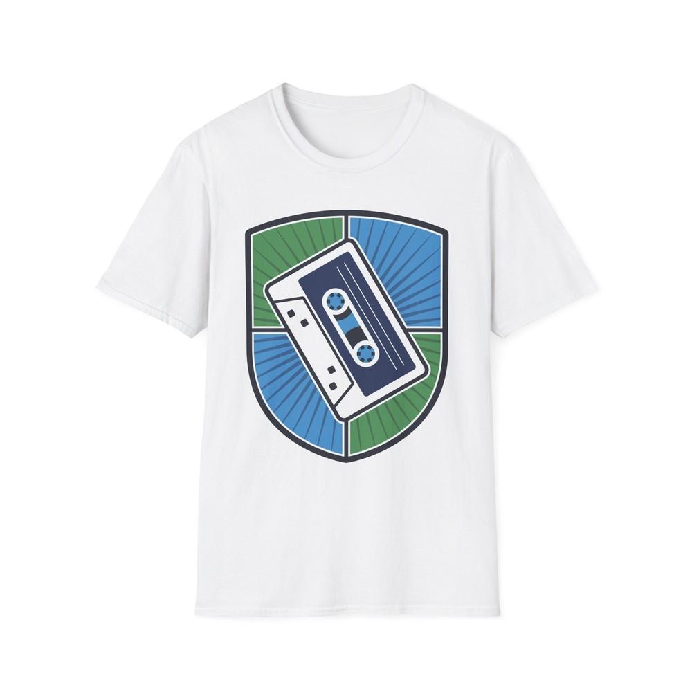 Cassette Tape T-Shirt, Retro Style Music Badge Tee, Music Lover Top