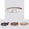 Minimalist Womens Faux Leather Belt With Round Alloy Buckle For Commuter Style