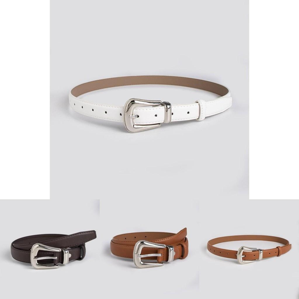 Minimalist Womens Faux Leather Belt With Round Alloy Buckle For Commuter Style