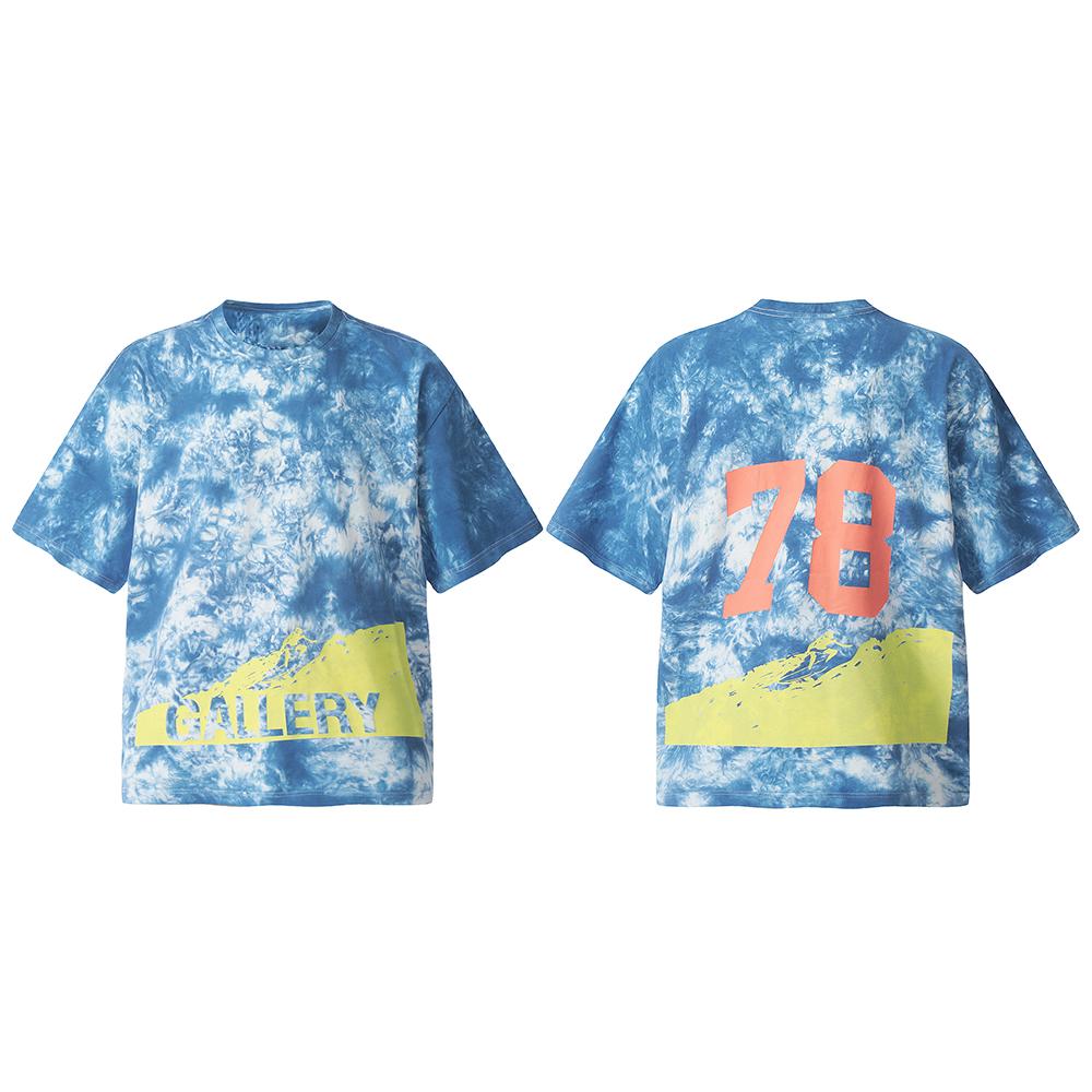 

Men Women Dept 78 Mountain Print Blue Tie Dye Oversized T-shirt Streetwear Cotton Tee S