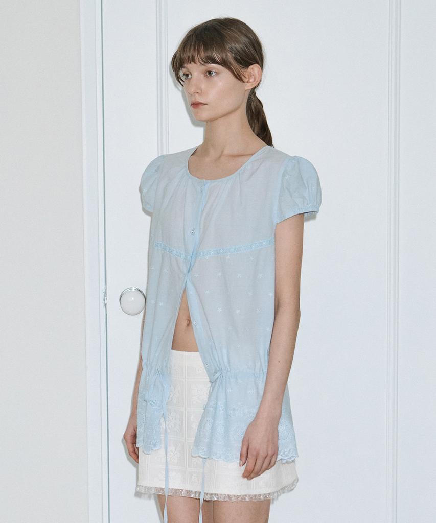 SINOON Eyelet Layered Blouse (Blue)