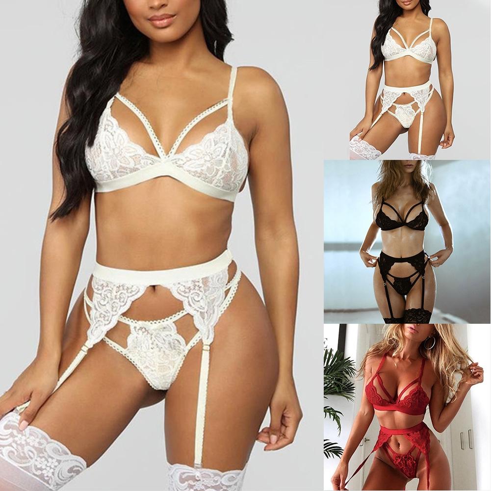 Lace Nightwear Garter Belt Thong Bra Set for Women Exquisite and Tempting