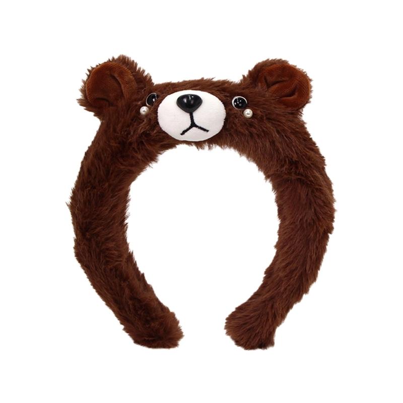 Lovely Cartoon Bear Hairband with Lovely Ear Soft Furry Plush Hairhoop For Women and Teens Girl Everyday Face Washing 1
