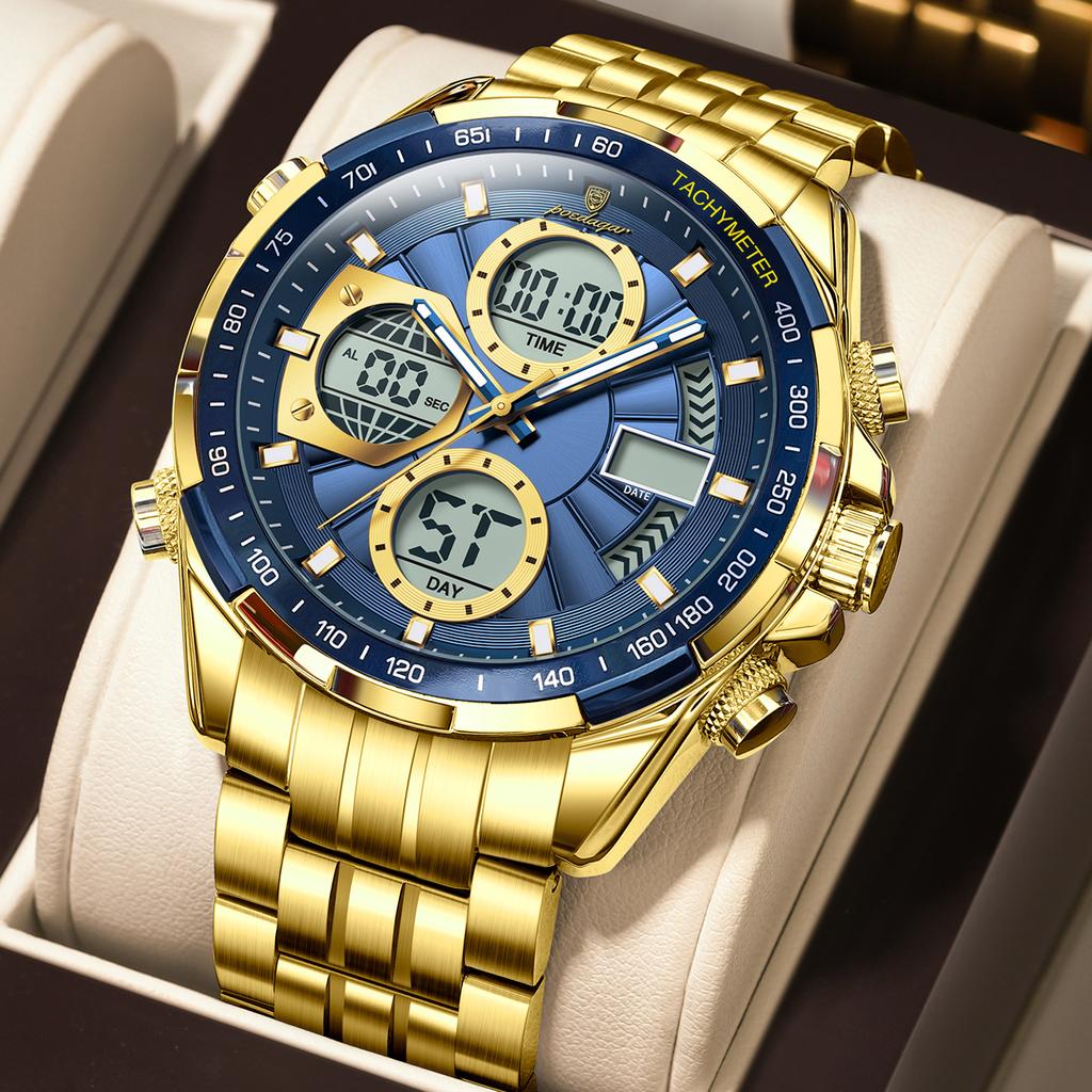 E108 Luxury Stainless Steel Multifunction Men Quartz Watch Alarm Calendar 30M Waterproof Luminous Watch for Men