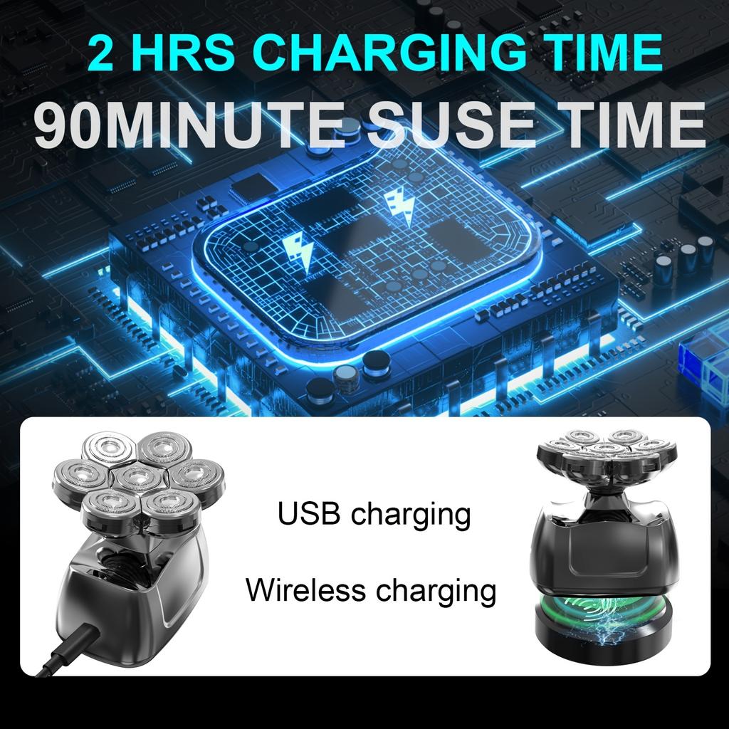 Men's 7D Smooth Shaver, 6-in-1 Wet And Dry Electric Shaver For Face And Head