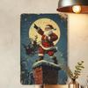 Vintage Santa Metal Wall Decor 8x12 Inch  Retro 2D Flat Sign Easy Hanging No Electricity Needed Xmas Decor for Home Bar Cafe