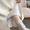 Winter Fleece Lined High Waist Thick Knit Long Skirt with Slit Straight Tube