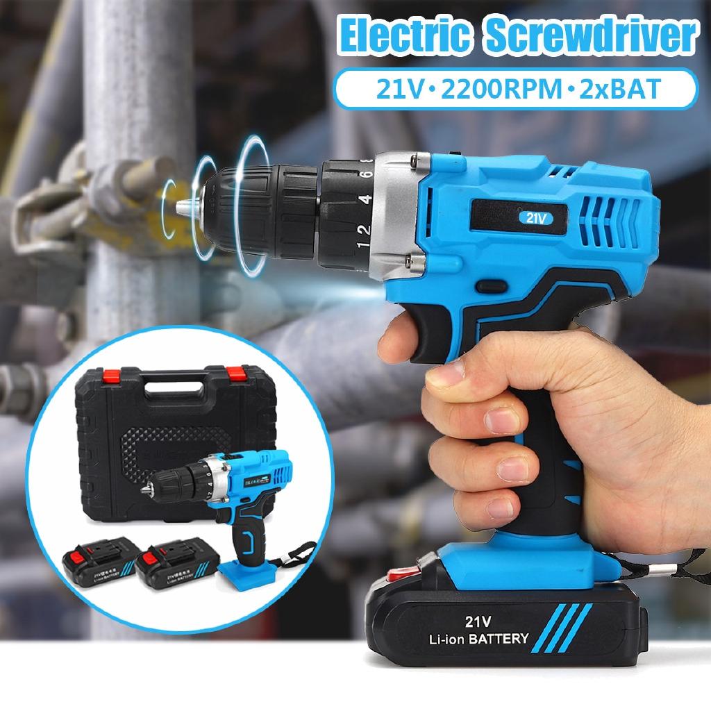 2200RPM Rechargable Double Speed Electric Screwdriver Kit 6500mAh Li-Ion 2Battery Electric Cordless Drill Power Tool 21V