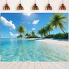 2D Summer Tropical Island Banner, Clear Ocean Palm Tree Backdrop for Party & Decor