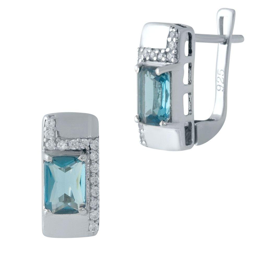 Серебряные серьги с топазом Лондон Блю (1986493)