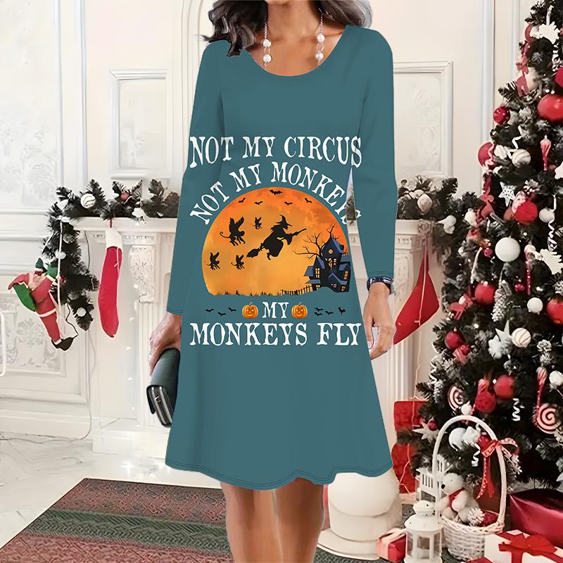 

2025 Осень и Зима Новое Повседневное Женское Платье с Круглым Вырезом 3D Хэллоуинский Узор Идеальный Подарок на Хэллоуин Рождество 8XL синий