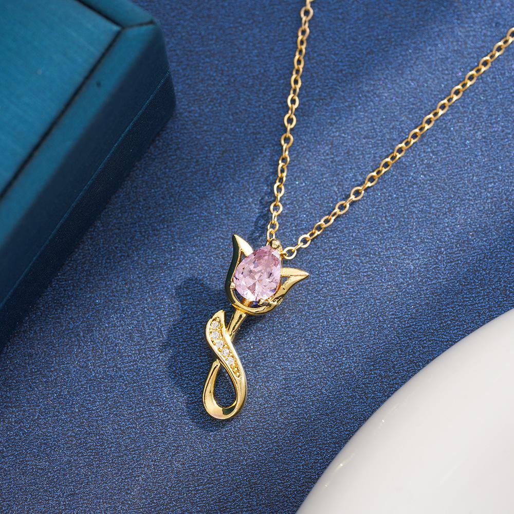 Elegant Tulip Flower Diamond Clavicle Necklace for Women