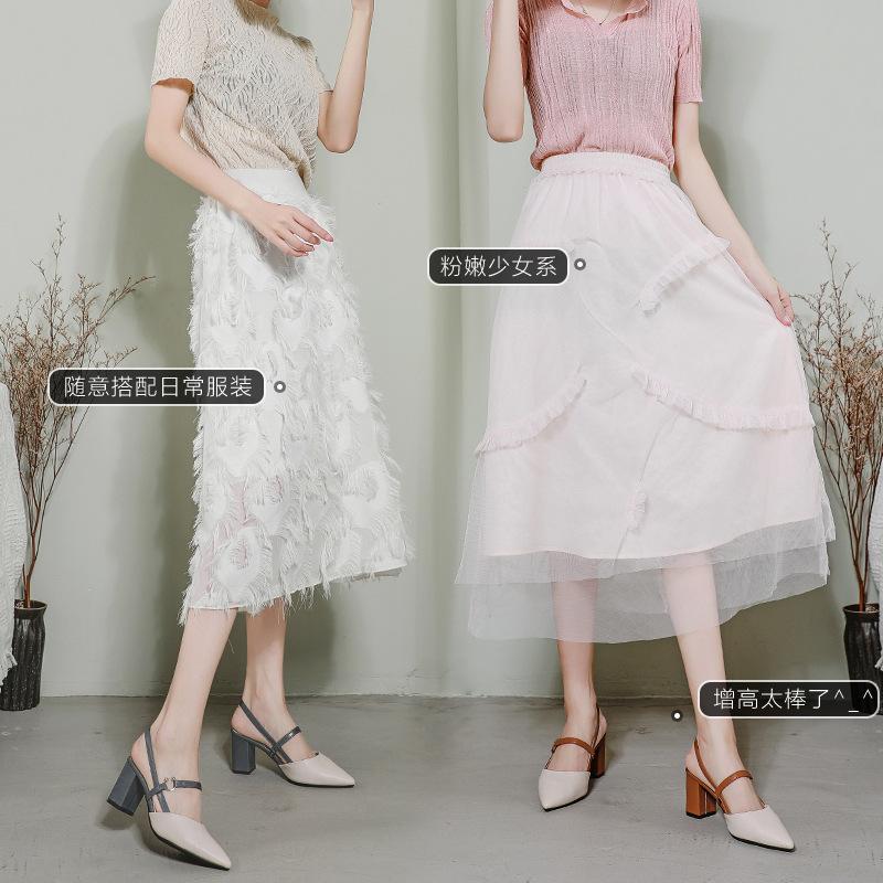 Fashion Korean style pointed toe high heels sandals women mixed color cutout summer leather pumps female chunky heel skirt sandalias