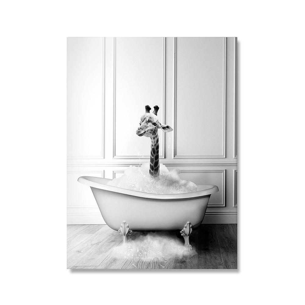 Animals Posters Canvas Painting On The Wall Elepant Tiger Giraffe Zebra Bathtub Nordic Prints Pictures For Bathroom Home Decor