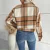 Women's Point Collar Long Sleeve Shacket Loose Fit Retro Fashion Plaid Jacket