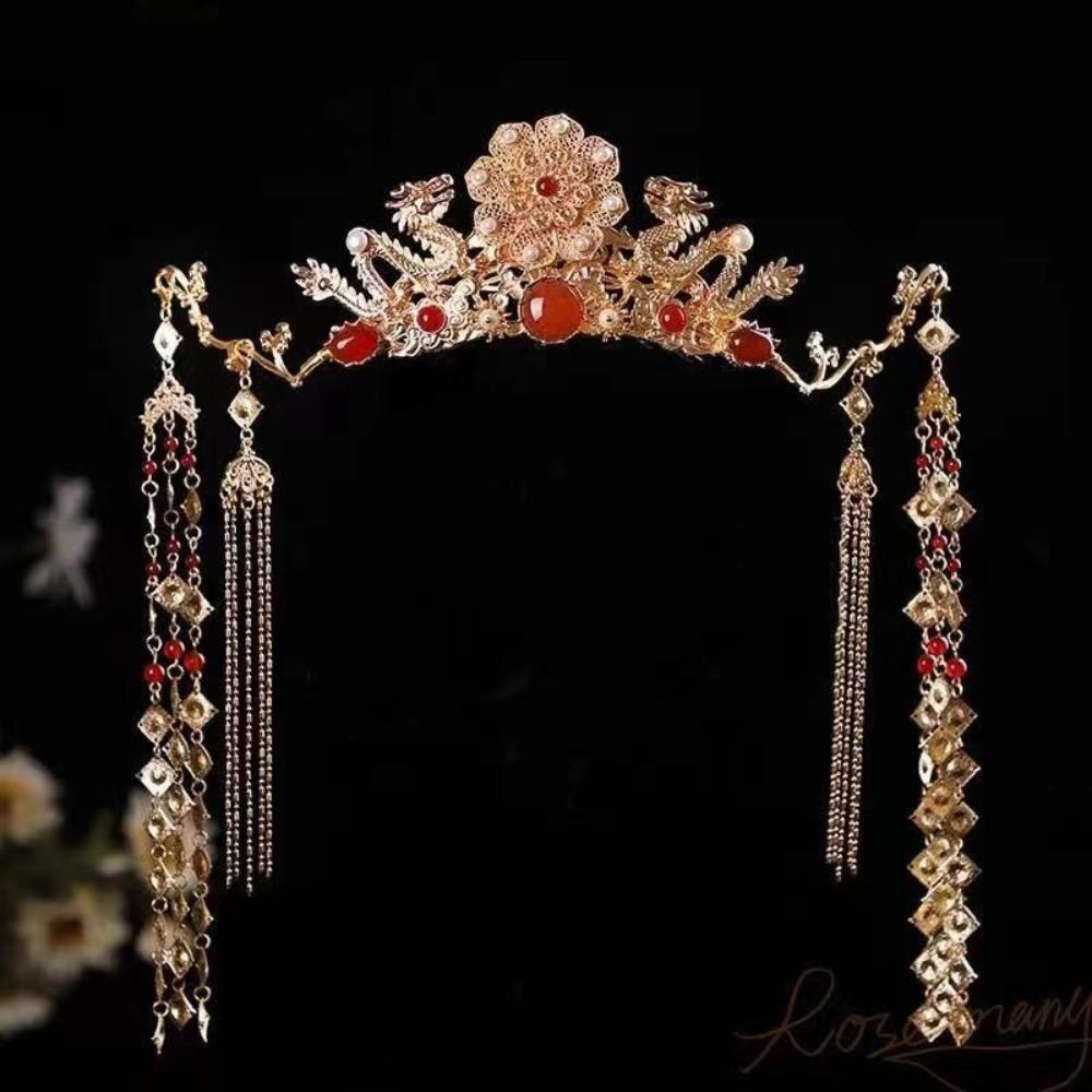 New Chinese Style Hanfu Hair Crown Golden Long Tassel Hairpin Bride Coronet  Hanfu Cosplay