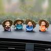 4Pcs Lovely Llittle Monk Shaolin Doll with Straw Hat Buddha Resin Statue Crafts Small Monks Table Ornaments Home Car Decoration