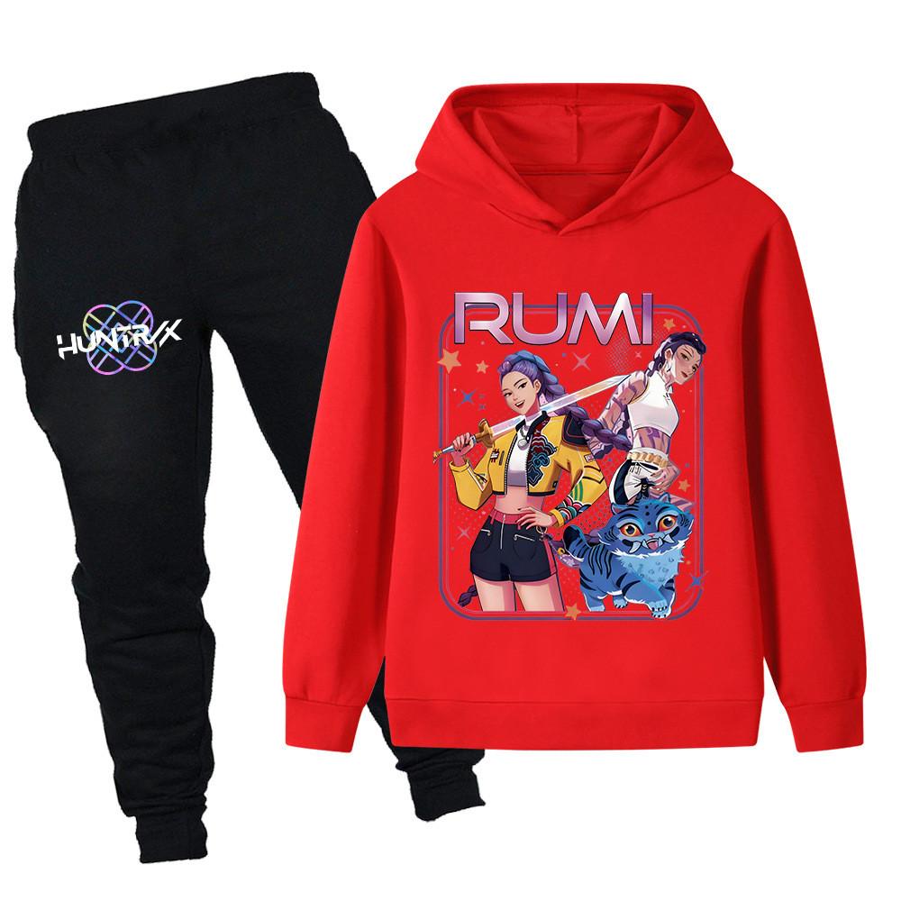 PB1249 Kinder Jungen Mädchen Kpop Mira Zoey Rumi Druck Langarm Kapuzenpullover Hose Hosen Kleidersets