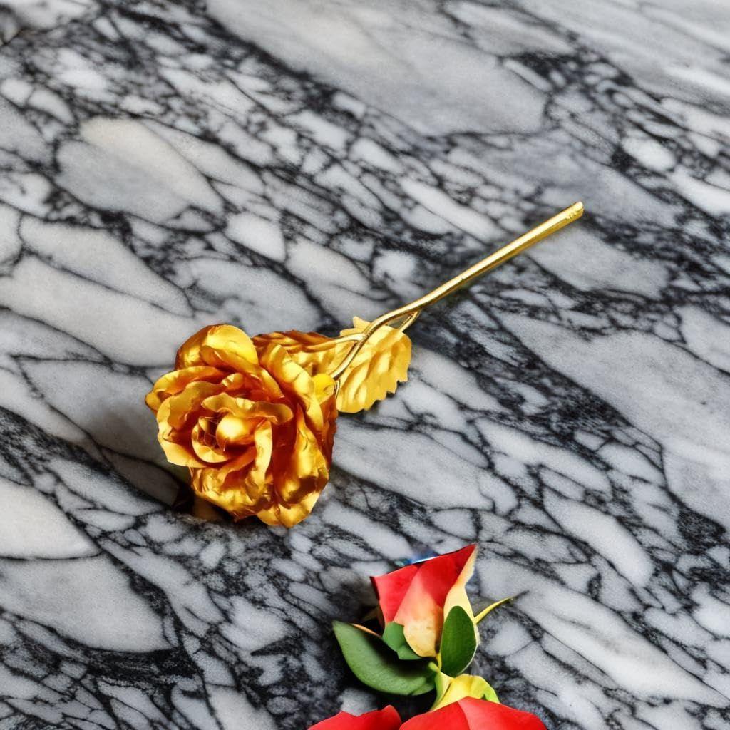 Golden Rose for Valentine Day Gift, 1 Count, 7.5 Inches, Gold, Artificial Flower, Rose, U-Shape, Indoor and Outdoor, Valentine's Day