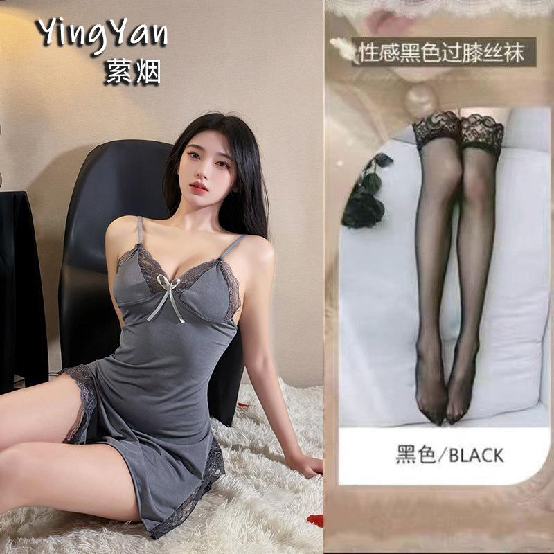 European and American erotic underwear high-end large size sexy female mood split lace suspender nightdress qqny pure desire wind