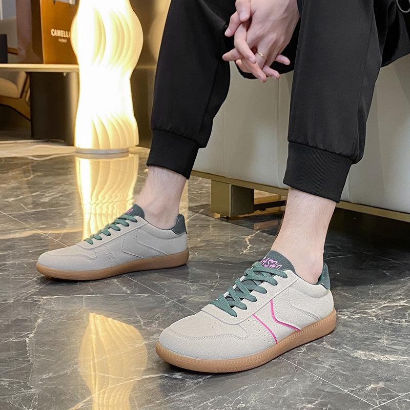 Large size couple's color matching women's retro round head lace-up spring and autumn versatile casual flat-bottomed sports shoes