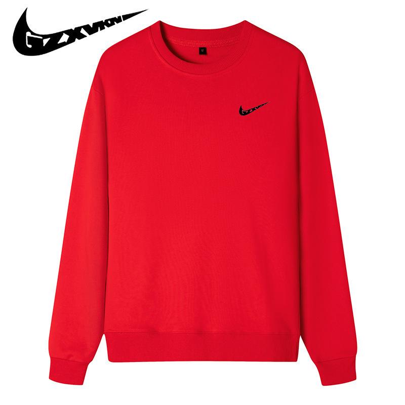 Herenkatoenen sweatshirt met ronde hals: Lente/Herfst Losse Pasvorm, Grote Maten, Effen Kleur, Sportkleding voor Koppels, T-shirt Jas met Lange Mouwen en Logo.