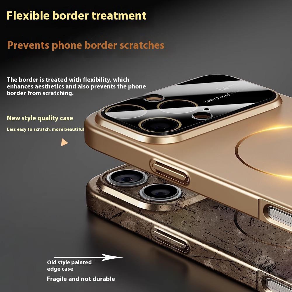 For iPhone 16 Pro Magnetic Case Large View Window Matte PC Phone Back Cover with Lens Film