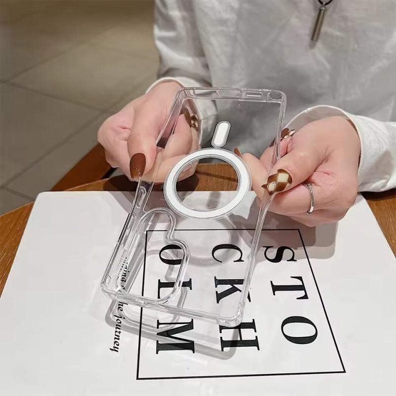 

Чехол для телефона Magsafe с магнитной зарядкой для Samsung Galaxy S25 S24 S23 Ultra S22 Plus S21 FE, прозрачный акриловый тонкий чехол Samsung S23 Plus прозрачный