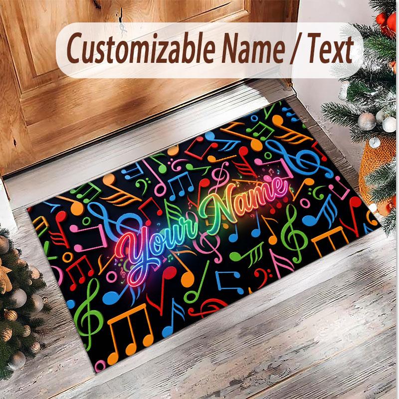 Music General Theme Soft Crystal Velvet Rug Custom Name & Text Print Non Slip Floor Rug for Bedroom Living Room