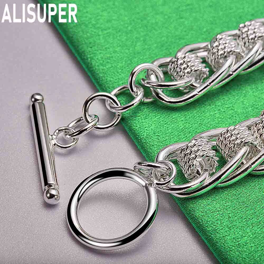 925 Sterling Silver Mesh Diamond Pattern Connecting Side Chain Simple Bracelet Gift Jewelry