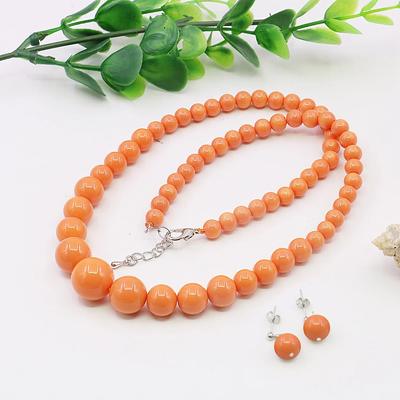 6-14mm Orange Round Shell Pearl Beads Tower Shape Necklace/earrings Set,Jewelry Making Design,Neck Chain,5Cm Extension Chain,Party Gifts for Women