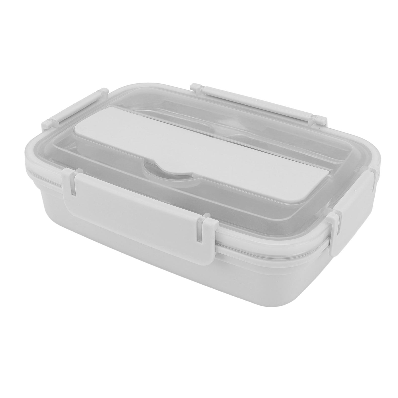 

Lunch Box 3 Compartments 304 Stainless Steel Plastic Matching Spoon Chopsticks Portable Lunch Containers for Office White