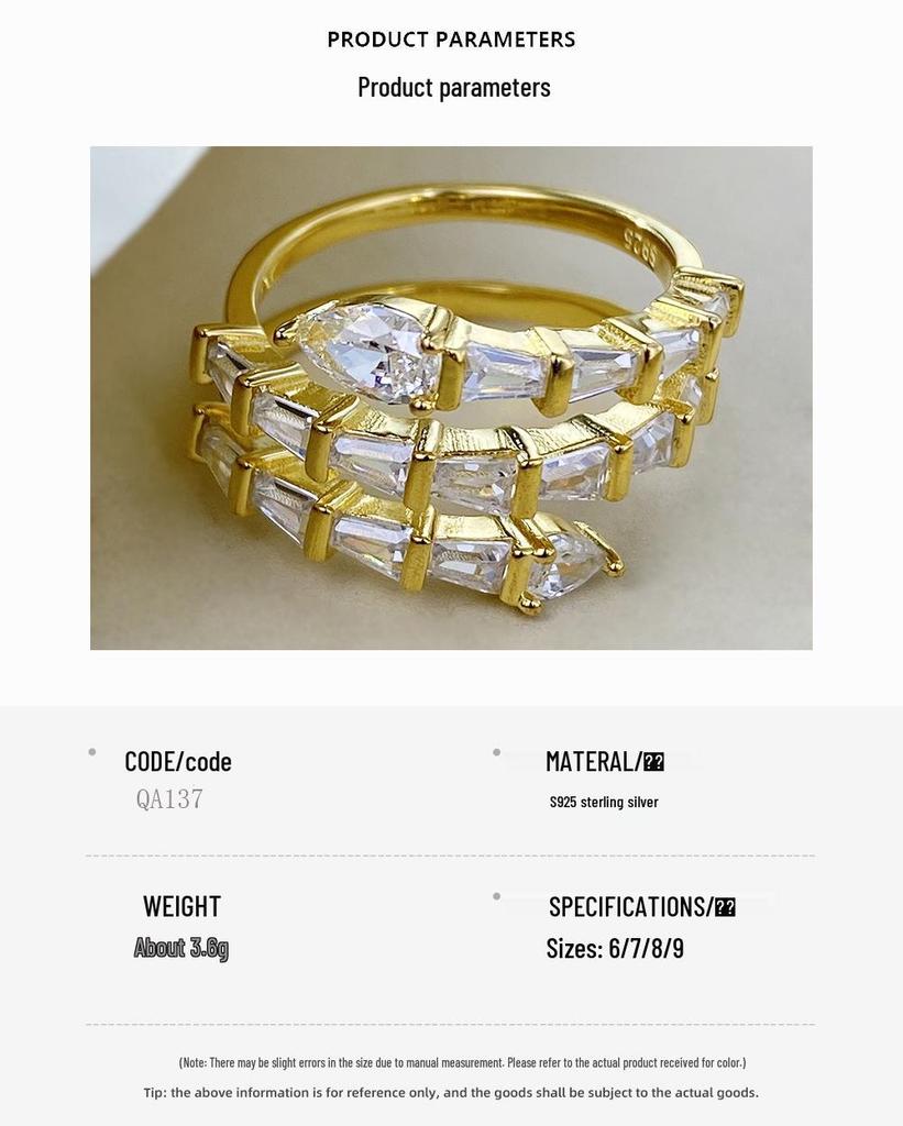 Zhuozhifan S925 Silver Three-Row Pave Snake Ring for Women