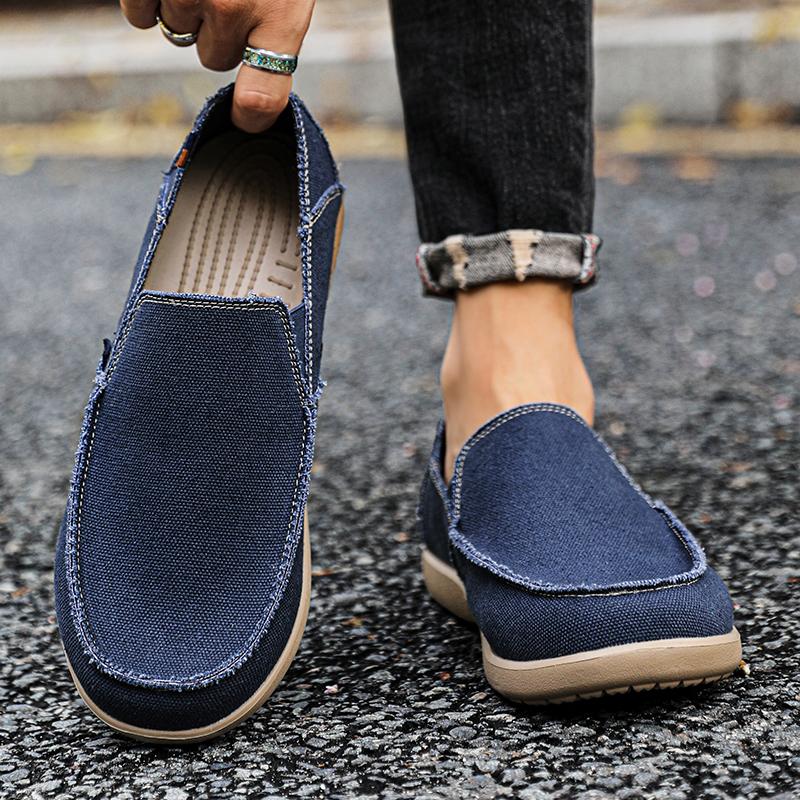 Fashion Men's Canvas Loafers Slip-On Breathable Comfortable Casual Shoes Lightweight Soft Sole Summer Outdoor Walking Sneakers for Men