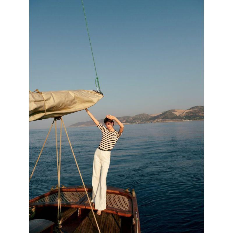 MD Women's Clothing 2024 Spring New Casual Version Half Length Short Sleeve Stripes Cotton T-shirt 06826560800