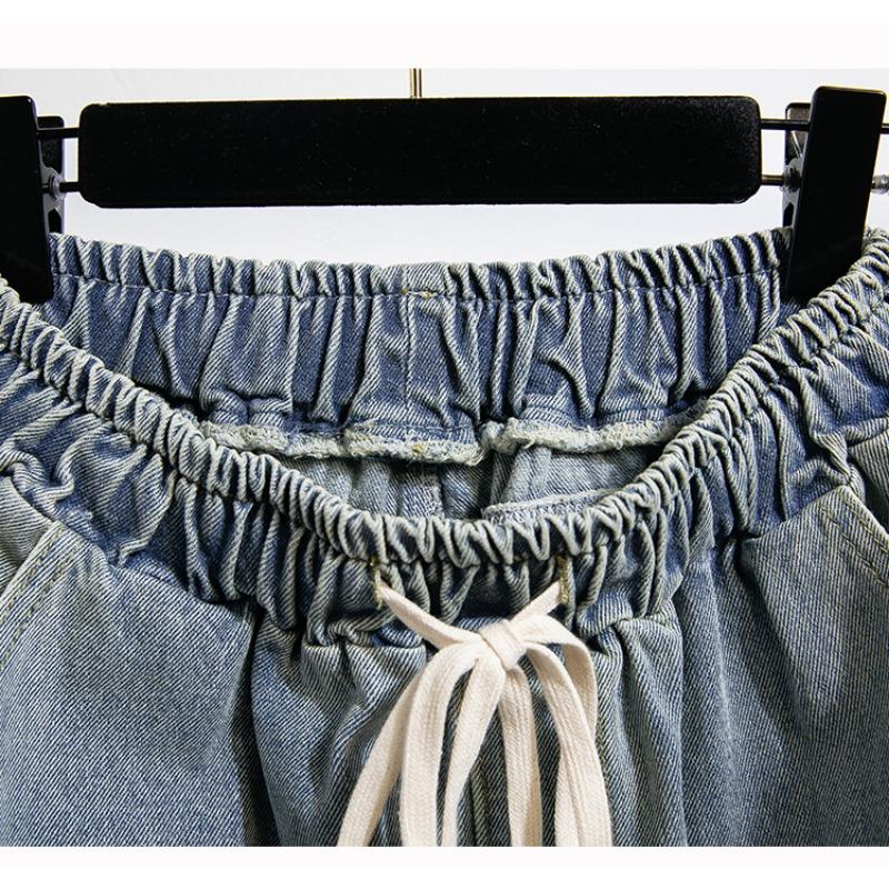 DIMANAF Plus Size 2025 Women Pants Summer Loose Jeans Long High Waist Basic Pants Elastic Waist 5XL