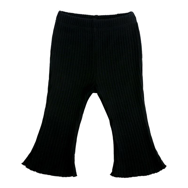 Children's Spring Summer Ribbed Flare Pants - Solid Color Elastic Casual Wear for Baby Girls and Toddlers