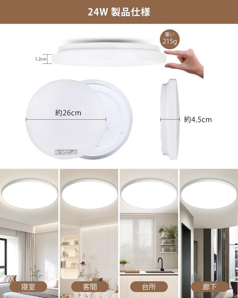 KEEBRIGHT LED Ceiling Light, 24W, 10-Level Dimming, Daylight White, Compact, Night Light Mode, Remote Control, Memory Function, Slim, Energy-Saving,
