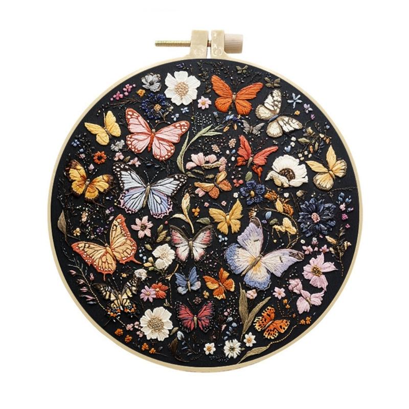 Practical Embroidery Set For Butterfly Designs Sturdy Cotton Fabric Easy Instructions For Hobbyists