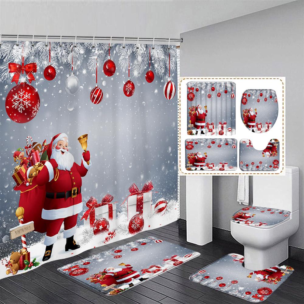 Weihnachts-Duschvorhang – Winterdesign Mit Schneemann & Weihnachtsbaum, 70x70 Cm, Polyester, Mit Haken