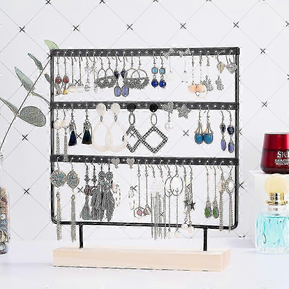 3-Tier 72-Hole Earring Stand, Wooden Base, Jewelry Display Storage Rack