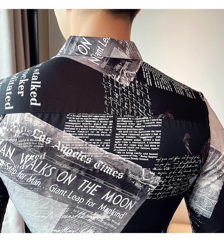 Four Seasons Men's Fashion Long Sleeve European & American Print Shirt 2703