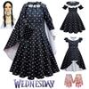 Wednesday Addams Dress Wig Cosplay Costume For Girls Kids Halloween Xmas Party