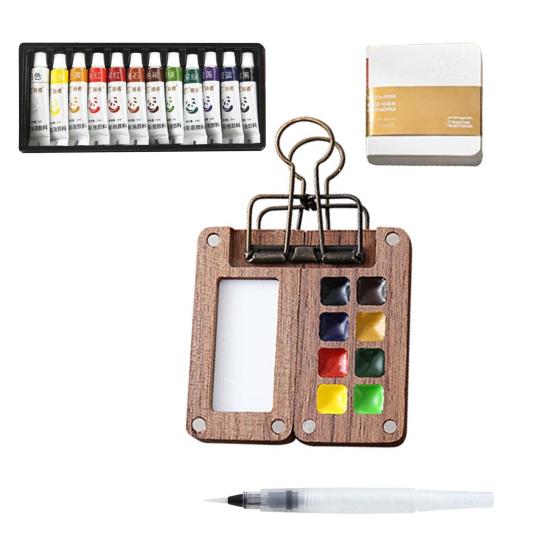 Mini Watercolor Kit Travel Watercolor Paint Set with Sketchbook Binder Clip Pen Portable Watercolor Palette with 12/24 Color Paints