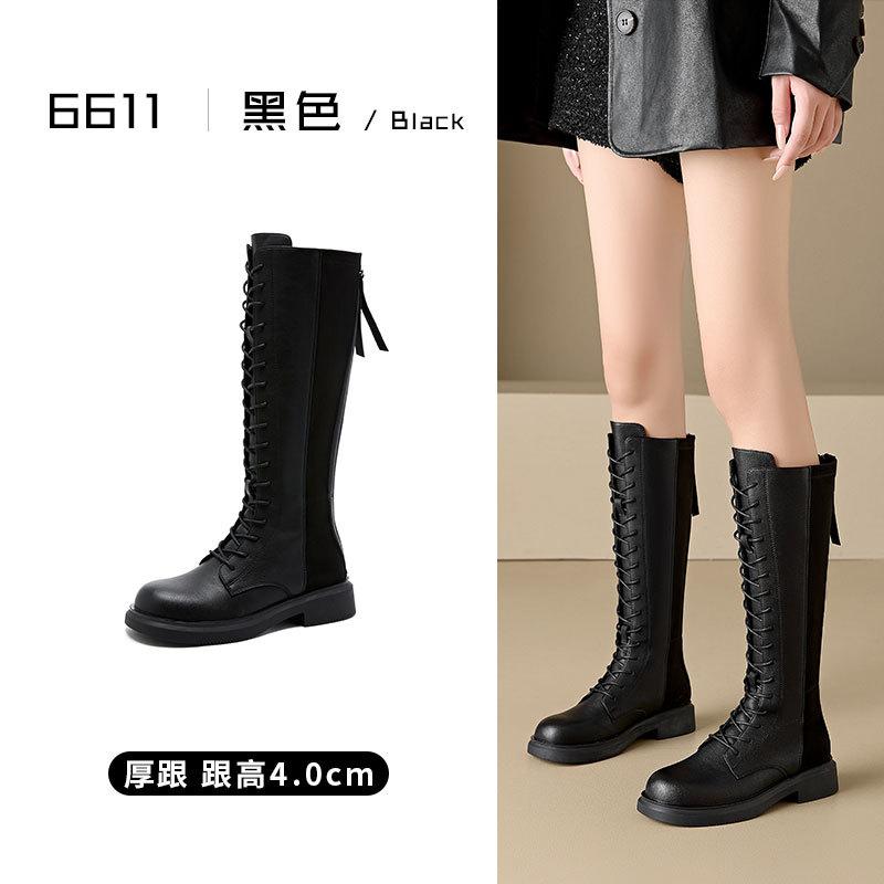 Fashion Versatile High Heel Knight Boots Large Size Black Skinny Martin Boots Women's thick-soled inner height increases but knee boots