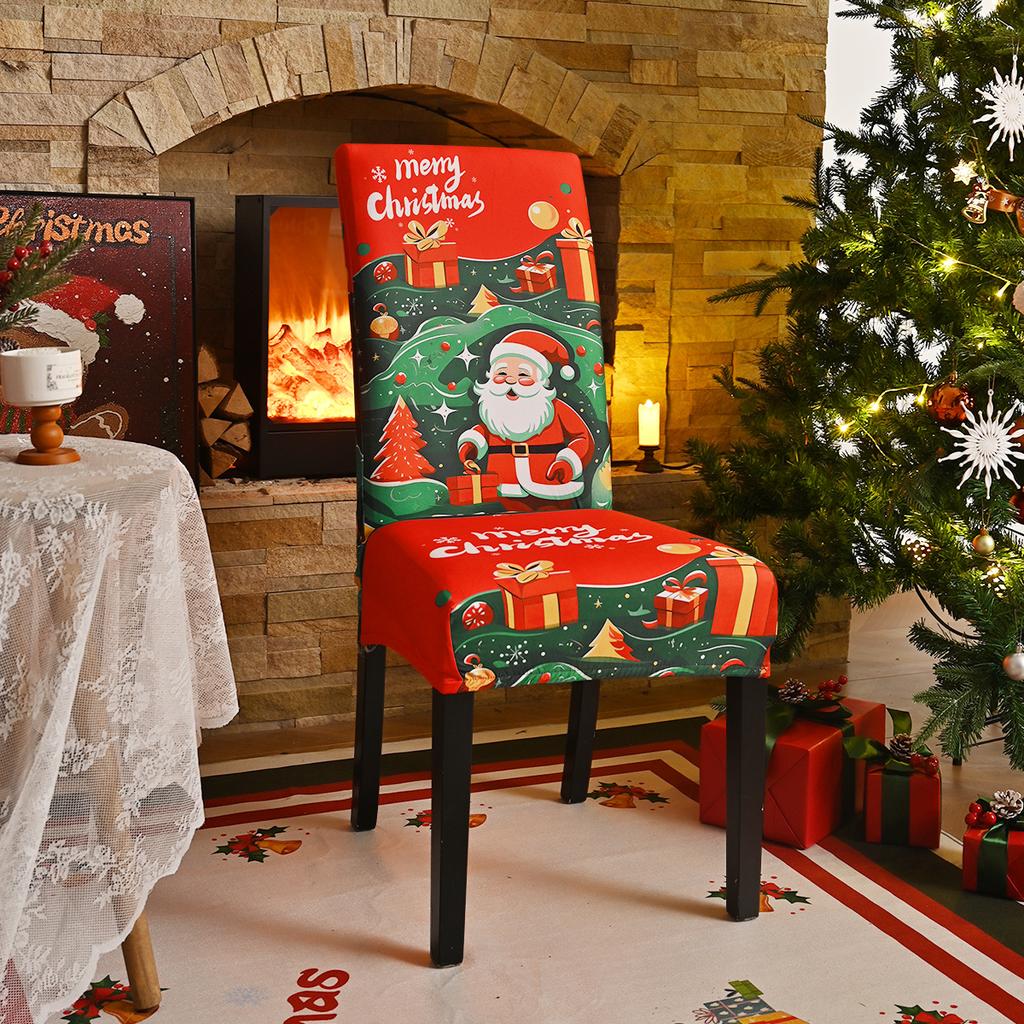 Stretch Print Christmas Chair Cover Christmas Chair Cover Decoration