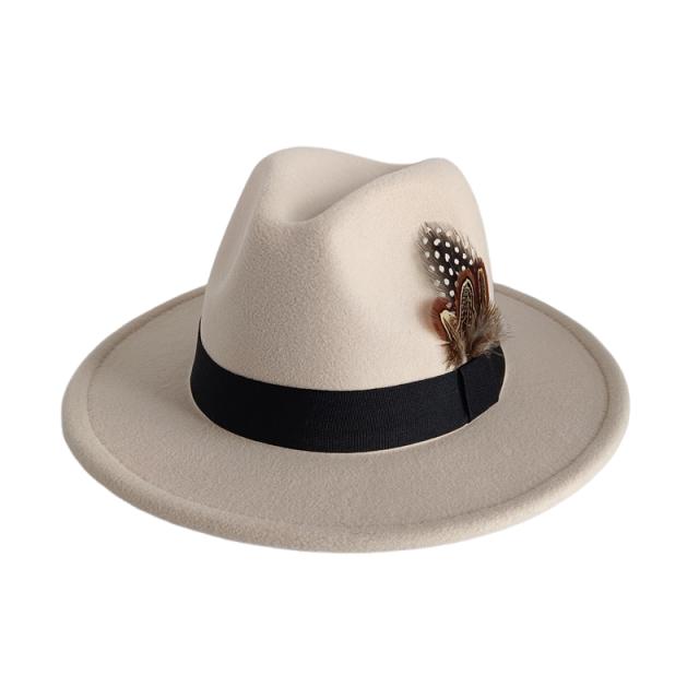 Gelbe Feder Fedoras Herren Fedora Hut Herren Panama Oberkappe Unisex Hut Militärfarbe Fedoras Hut mit breiter Krempe Kirchenhut Partyhut