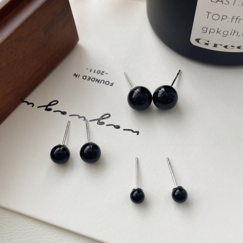 Elouze Black Onyx Daily Ball Silver 925 Earrings D132