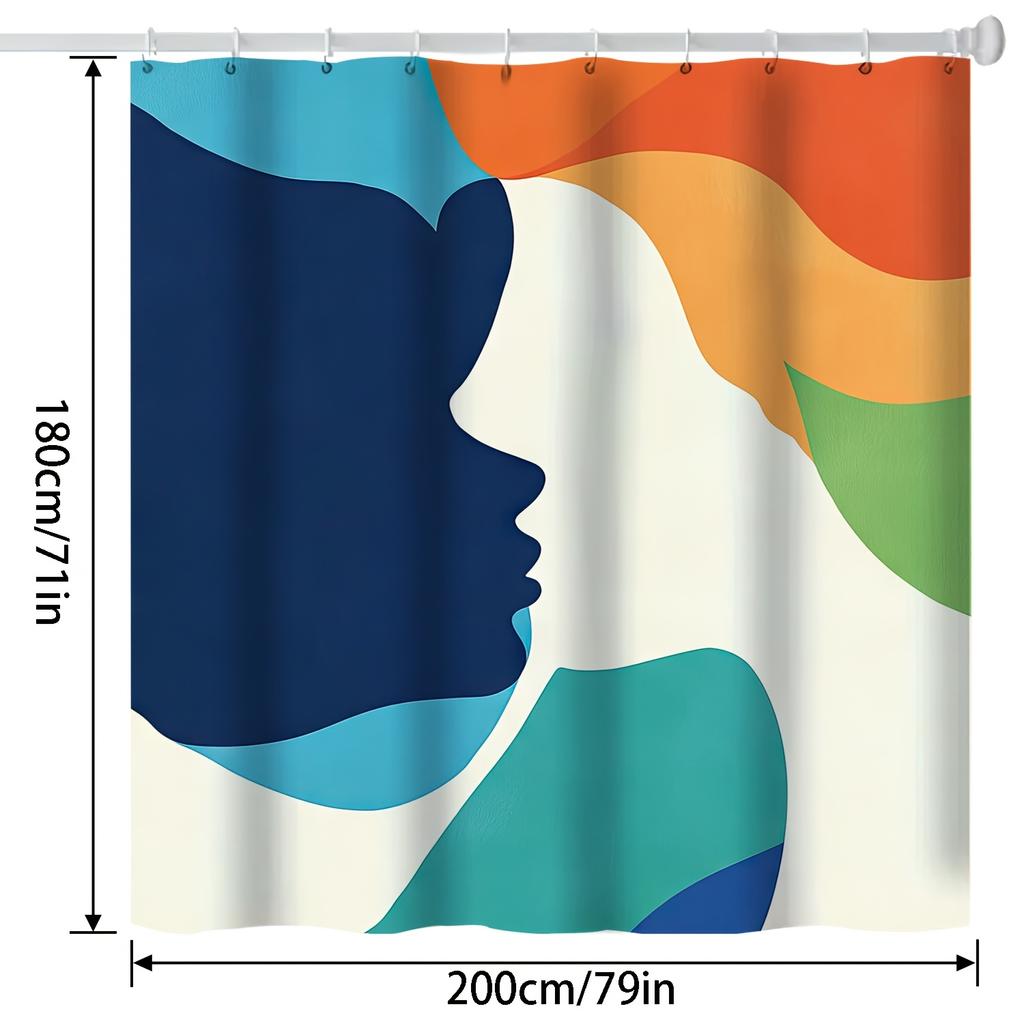 Modern Abstract Line Art Shower Curtain - Colorful Digital Print,  Machine Washable, Includes Hooks, All-Season Bath Decor
