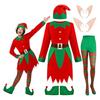 1 Set Weihnachtselfenkostüm Kinder Frauen Elfenoutfit Rot Grün Kleid Hut Gestreifte Strümpfe Elfenohren Schuhe Gürtel Set für Mädchen Weihnachtspartys Cosplay